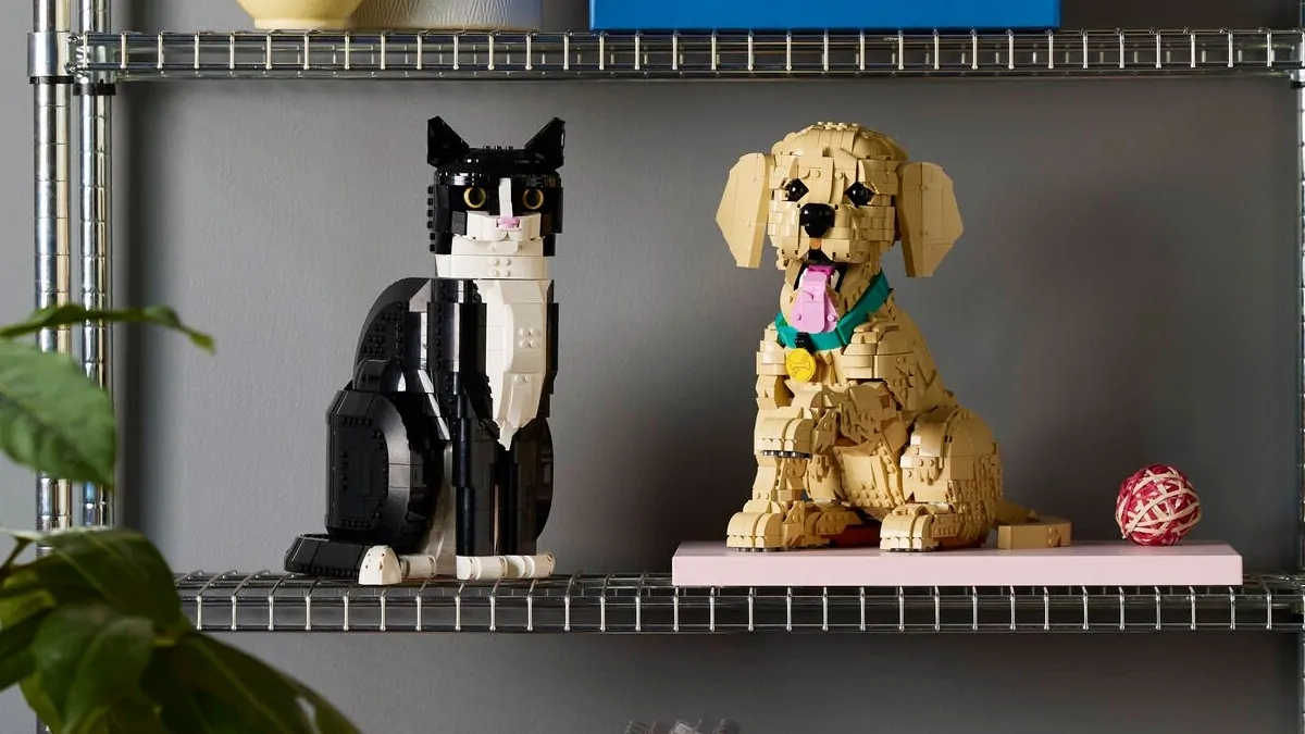 LEGO Icons’ £130 puppy compared to the £90 Ideas cat