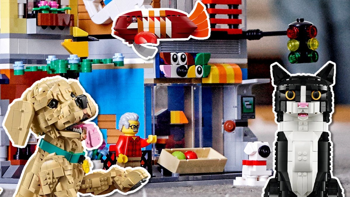 A multi-theme life-sized LEGO pet collection is building