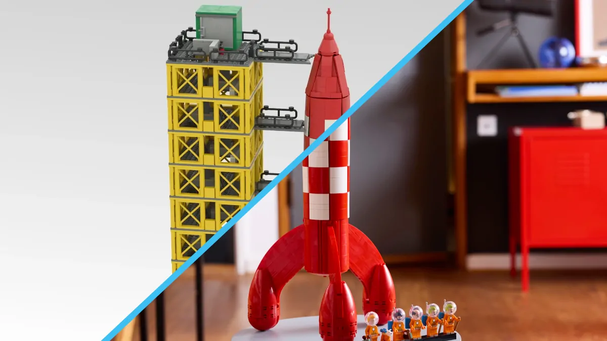 Comparing LEGO Ideas Tintin Moon Rocket to original fan design